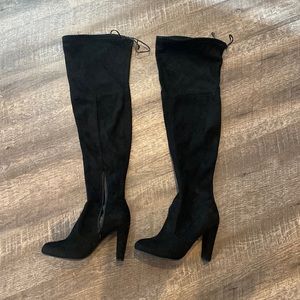 Black suede over-the-kneee boots